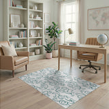 Floral Vintage Blue and Teal Elegant Teal Damask Floral Area Rug