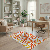 Vibrant Orange Wavy Abstract Area Rug