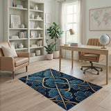 Ornate Blue Clover Lattice Area Rug