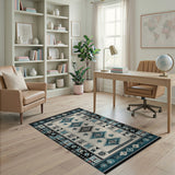 Blue and Teal Teal Black Southwestern Geometric Area Rug