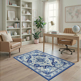 Blue and Teal Blue Floral Vintage Washable Area Rug