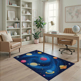 ODIKA Washable Space Galaxy Kids Area Rug, Non-Slip Low Pile Solar System Nursery Decor