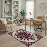Maroon Gold Medallion Traditional Persian Rug