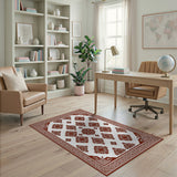 Red Greek Key Geometric Motif Area Rug
