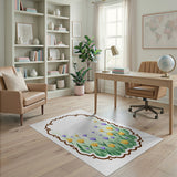 Ornate Yellow Purple Floral Frame Area Rug