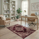 Distressed Red Vintage Medallion Area Rug