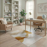 Abstract Area Beige and Neutral Beige Layered Wave Abstract Area Rug