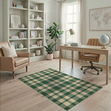 Rustic Farmhouse Green White Checkered Farmhouse Area Rug