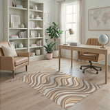 Abstract Area Wavy Beige Abstract Area Rug