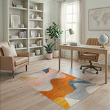ODIKA Modern Abstract Wavy Area Rug - Washable Low Pile Non-Slip