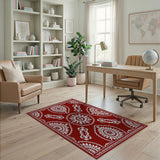 Red Heritage Tribal Area Rug with White Floral Motifs