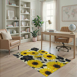 Yellow Sunflower Black Rose Floral Area Rug
