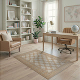 Ivory Geometric Trellis Area Rug with Diamond Motifs