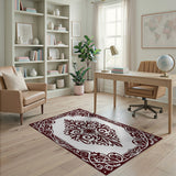 Ornate Red Damask Floral Border Area Rug