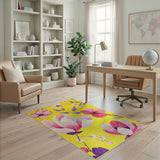 Yellow Area Rug with Pink Magnolia Blooms