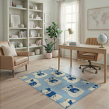 Cute Cartoon Polar Bears Blue Kids Rug