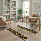 Leopard Print Border Textured Beige Area Rug
