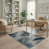 Coastal Beach Grey Palm Frond Coastal Area Rug
