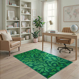 Emerald Green Swirling Leaf Area Rug