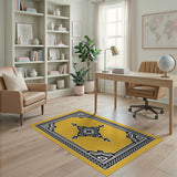 Ornate Black Frame Yellow Persian Area Rug