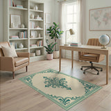Elegant Teal Floral Border Area Rug