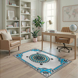 Blue Mandala Area Rug with Ornate Teal Border