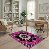 Vibrant Pink Mandala Area Rug with Ornate Black Frame