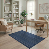Navy Blue and White Grid Woven Area Rug
