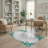 Ornate Teal Peacock Feather Area Rug