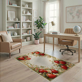 ODIKA Vintage Strawberry Botanical Washable Area Rug - Low Pile Non-Slip & Pet Friendly