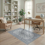 Grey Persian Floral Medallion Area Rug