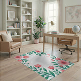 Blush Pink Floral Border Pink Area Rug