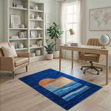 Navy Blue Sunset Waves Area Rug