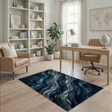 Midnight Blue Swirling Waves Area Rug