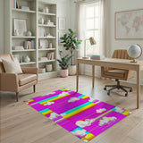 Playful Rainbow Clouds Striped Area Rug