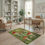 Green Whimsical Mushroom Meadow Area Rug