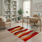 Wavy Red Orange Abstract Area Rug