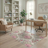 Pink Floral Medallion Vintage Rug