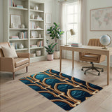 Navy Blue Gold Arched Geometric Area Rug
