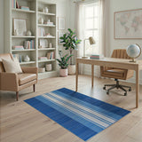 Navy and Sky Blue Striped Coastal Rug
