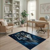 Moonlit Wolf Midnight Forest Geometric Rug