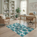 Teal Tribal Flower Area Rug