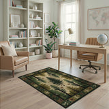 ODIKA Rustic Pine Forest Lodge Washable Area Rug - Low Pile Non-Slip Cabin Decor
