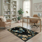 Starry Night Blue Butterfly Floral Rug