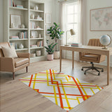 Vibrant Yellow Red Geometric Crosshatch Rug