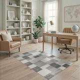 Grey Geometric Block Grey Area Rug