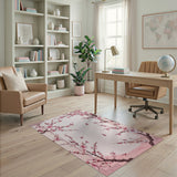 Pink Cherry Blossom Area Rug with Birds