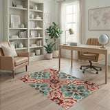 Teal Coral Persian Geometric Area Rug