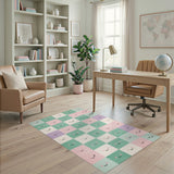 Pastel Smiley Face Checkered Kids Area Rug