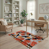 Fiery Maple Leaves Black Ravens Area Rug